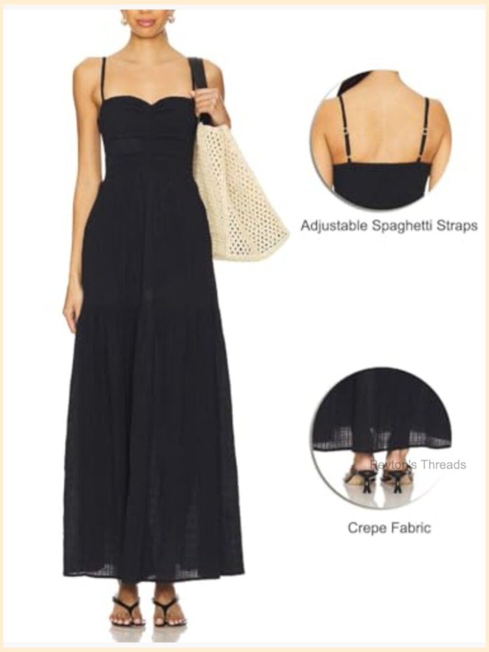 Adjustable Spaghetti Strap Smocked Maxi Dress Tiered Pleated Boho Sundress - Picture 6 of 7